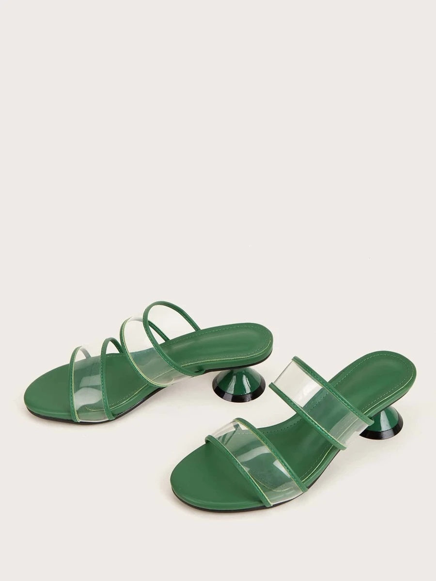 CM-SHS616432 Women Trendy Seoul Style Clear Double Band Heeled Sandal Mules - Green