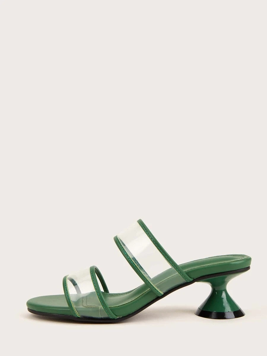 CM-SHS616432 Women Trendy Seoul Style Clear Double Band Heeled Sandal Mules - Green