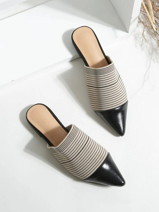 CM-SHS617541 Women Casual Seoul Style Cap Toe Striped Flat Mules