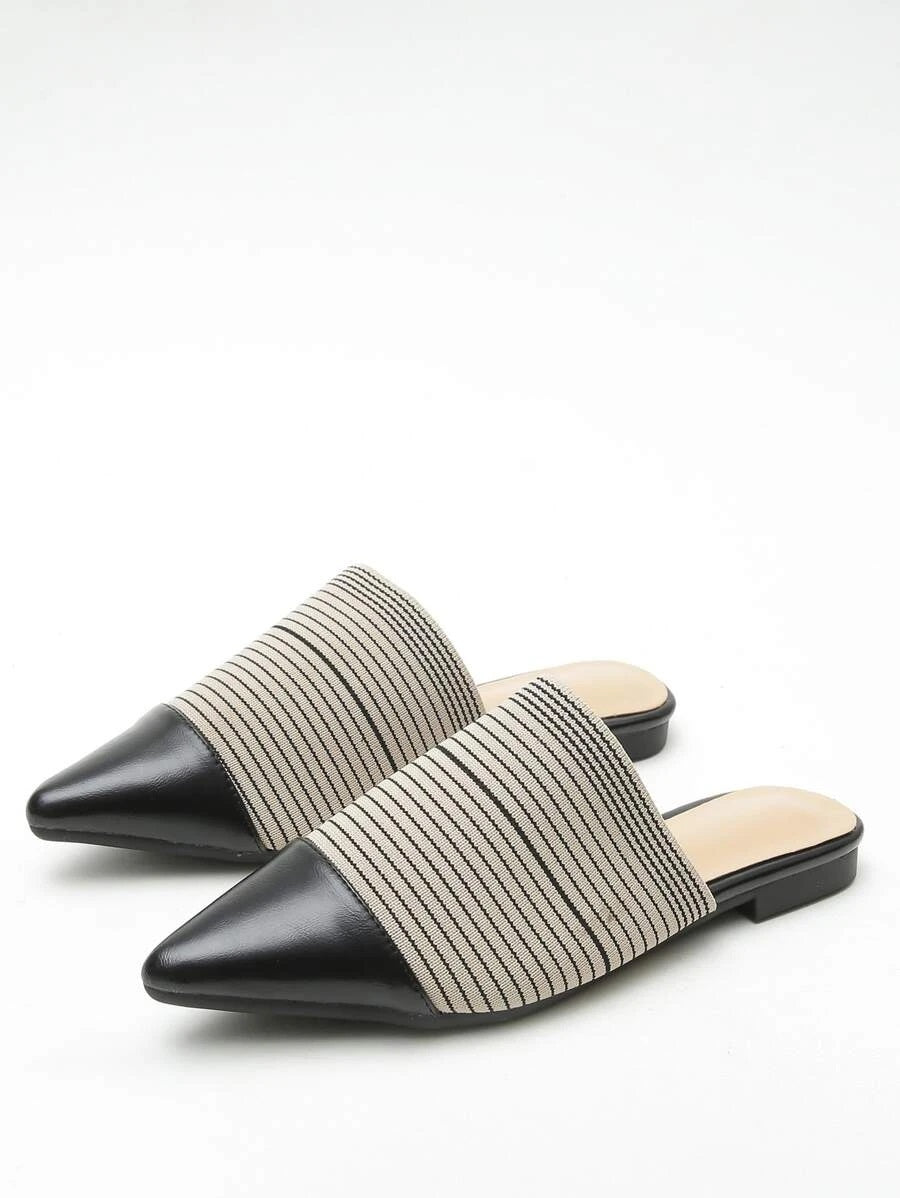 CM-SHS617541 Women Casual Seoul Style Cap Toe Striped Flat Mules