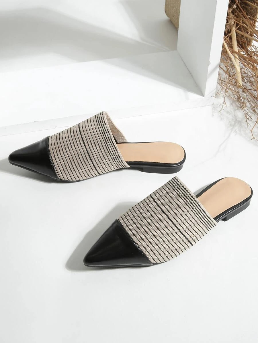 CM-SHS617541 Women Casual Seoul Style Cap Toe Striped Flat Mules