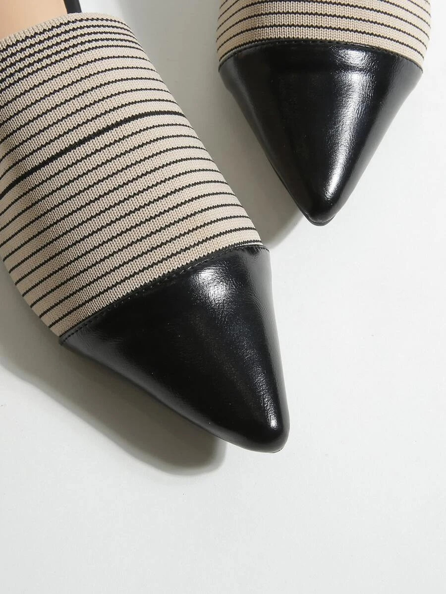CM-SHS617541 Women Casual Seoul Style Cap Toe Striped Flat Mules