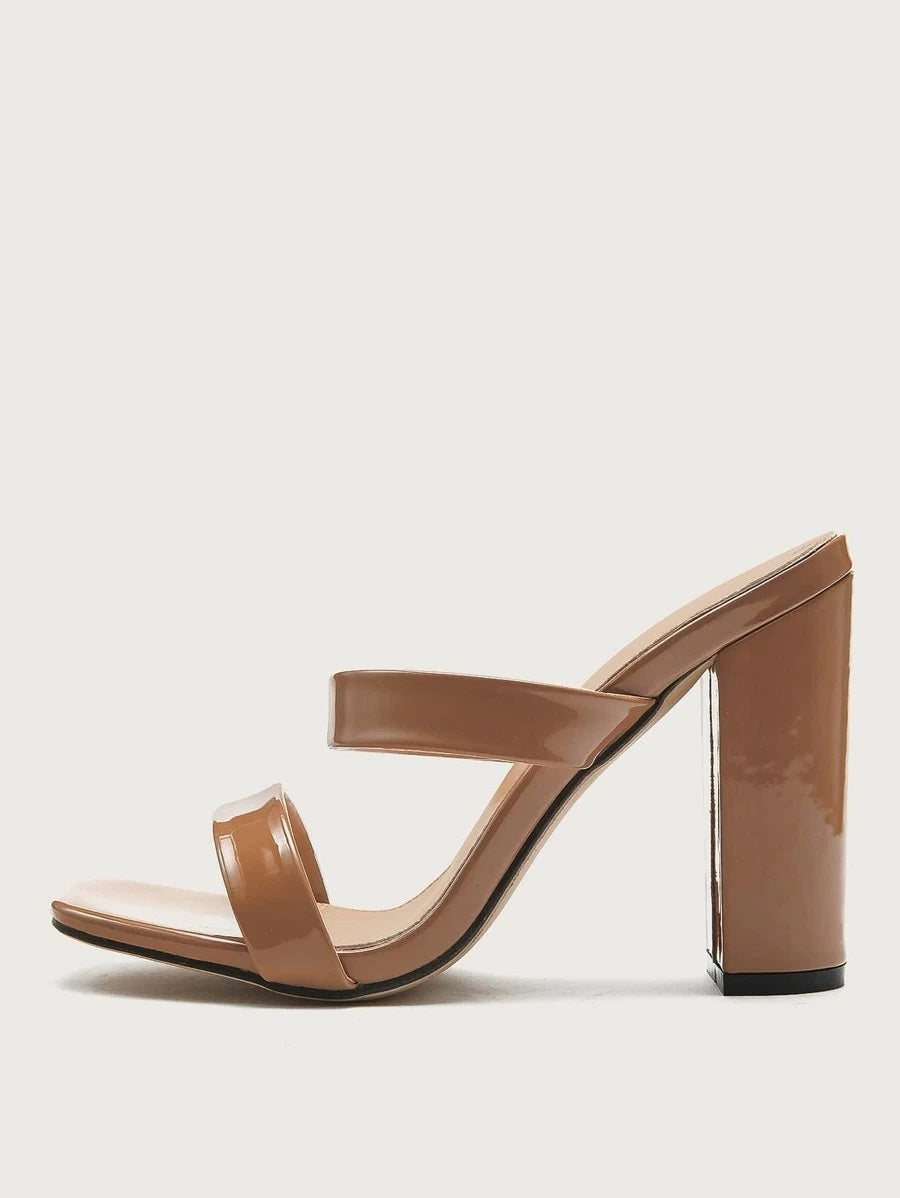 CM-SHS617048 Women Trendy Seoul Style Double Strap Chunky Heeled Mules - Brown