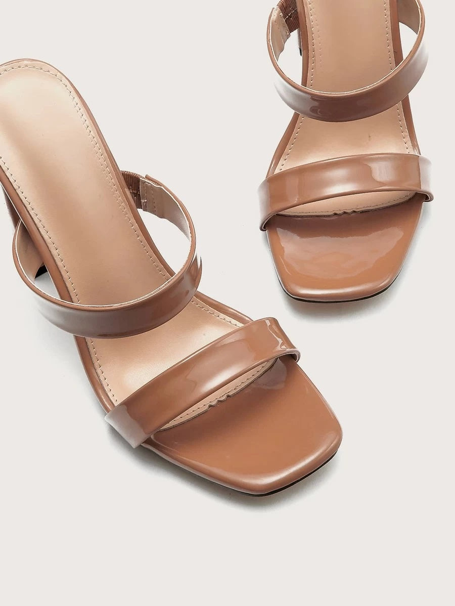 CM-SHS617048 Women Trendy Seoul Style Double Strap Chunky Heeled Mules - Brown