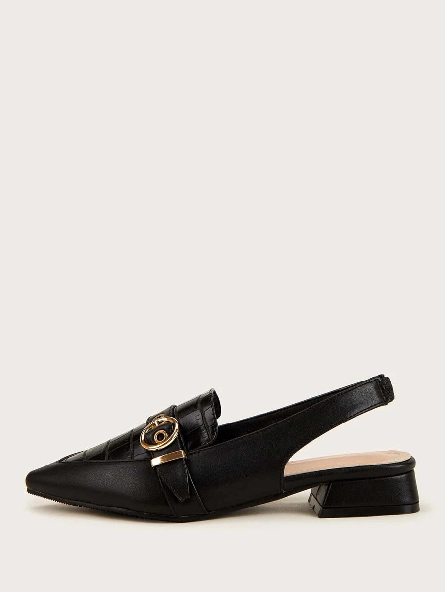 CM-SHS619764 Women Elegant Seoul Style Buckle Strap Decor Slingback Loafers - Black