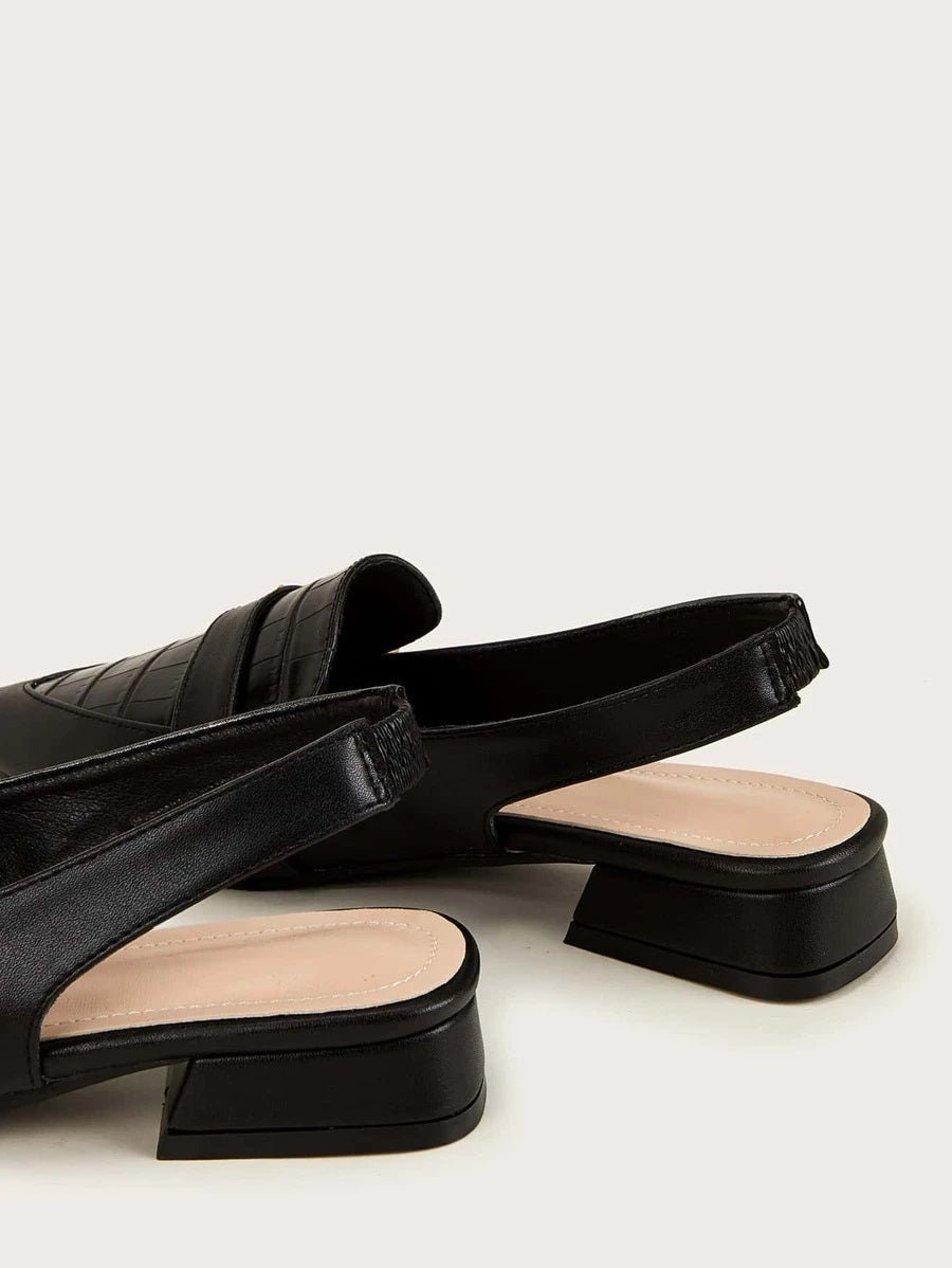 CM-SHS619764 Women Elegant Seoul Style Buckle Strap Decor Slingback Loafers - Black