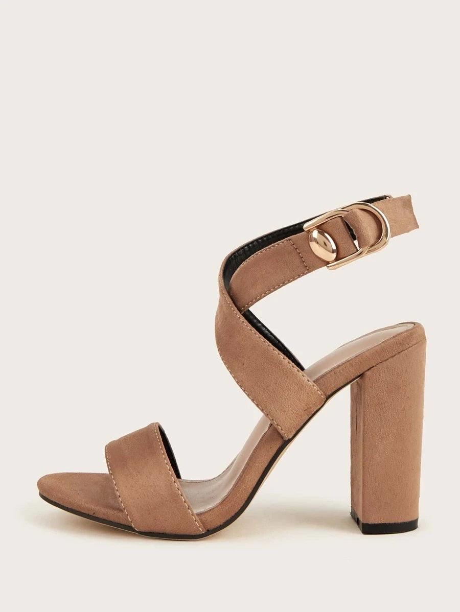 CM-SHS622416 Women Trendy Seoul Style Open Toe Ankle Strap Chunky Heeled Sandals - Apricot