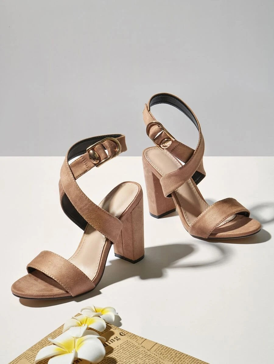 CM-SHS622416 Women Trendy Seoul Style Open Toe Ankle Strap Chunky Heeled Sandals - Apricot
