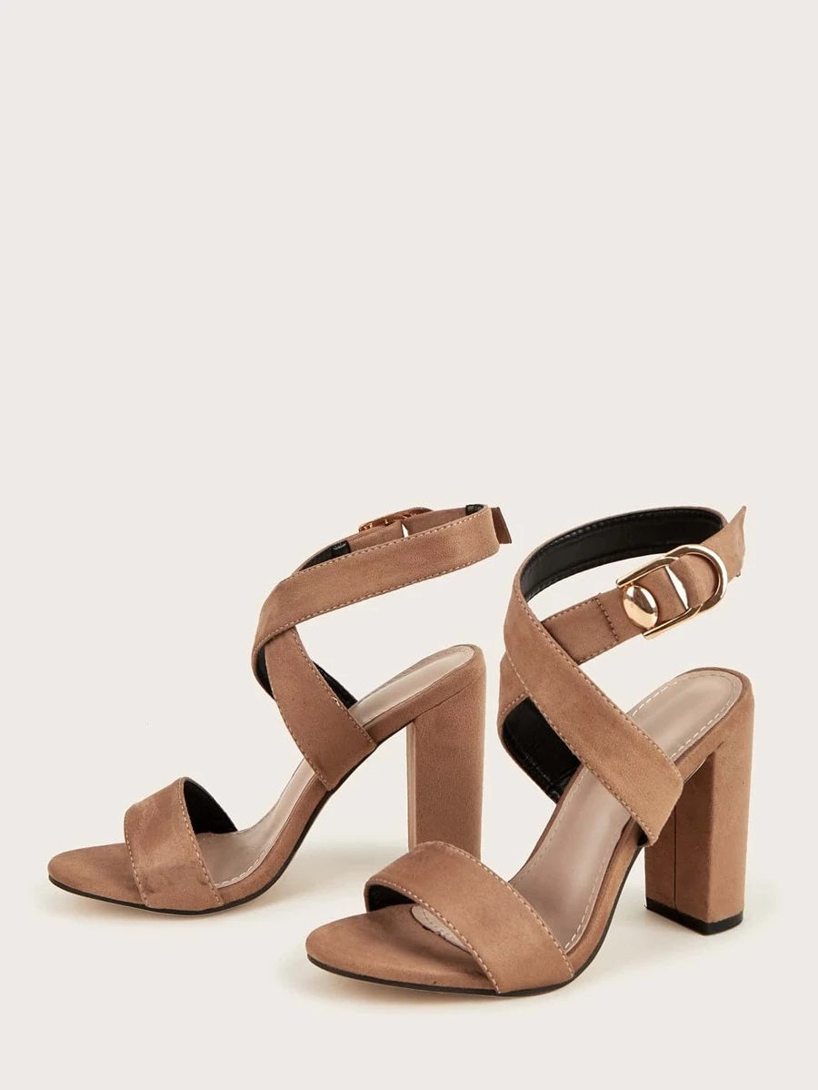 CM-SHS622416 Women Trendy Seoul Style Open Toe Ankle Strap Chunky Heeled Sandals - Apricot
