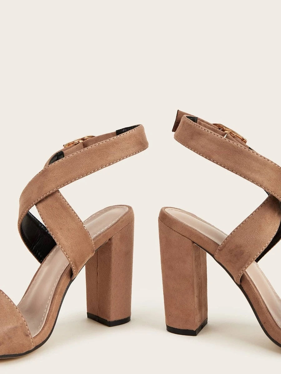 CM-SHS622416 Women Trendy Seoul Style Open Toe Ankle Strap Chunky Heeled Sandals - Apricot