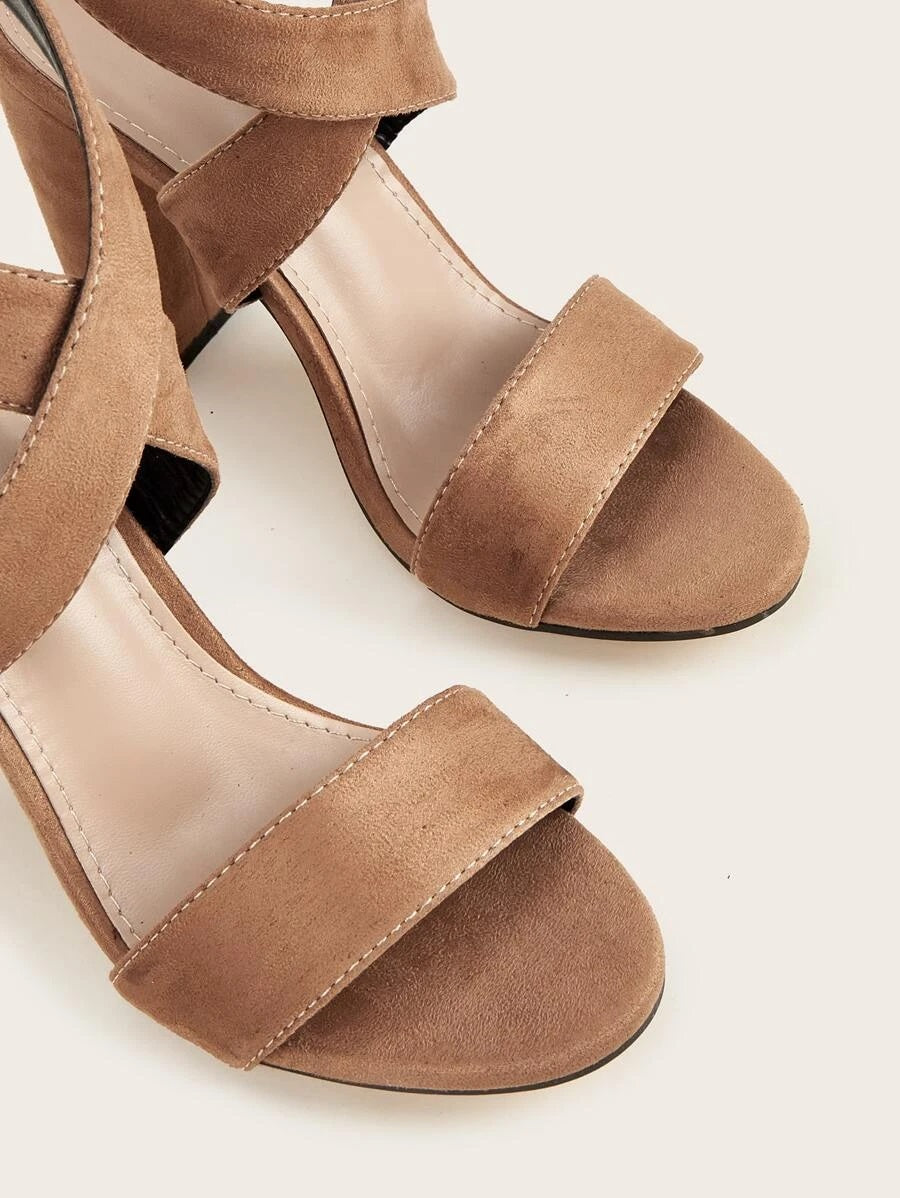 CM-SHS622416 Women Trendy Seoul Style Open Toe Ankle Strap Chunky Heeled Sandals - Apricot