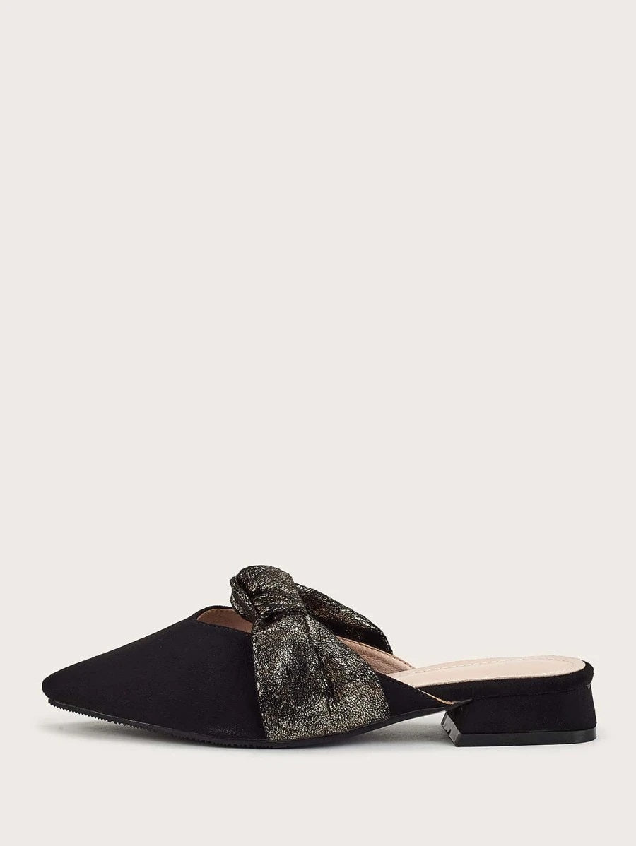 CM-SHS610691 Women Casual Seoul Style Bow Decor Flat Low Heel Mules - Black