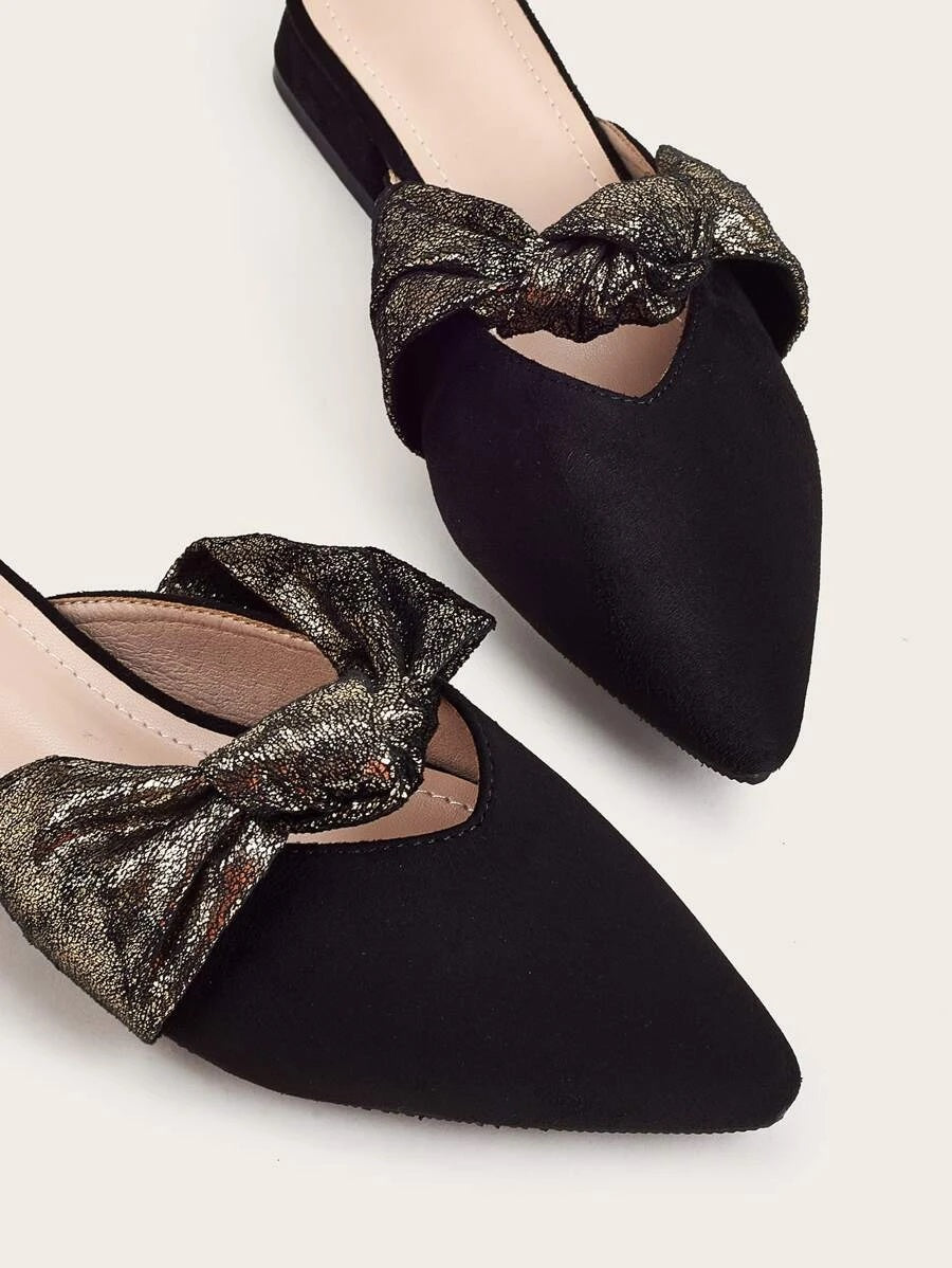 CM-SHS610691 Women Casual Seoul Style Bow Decor Flat Low Heel Mules - Black