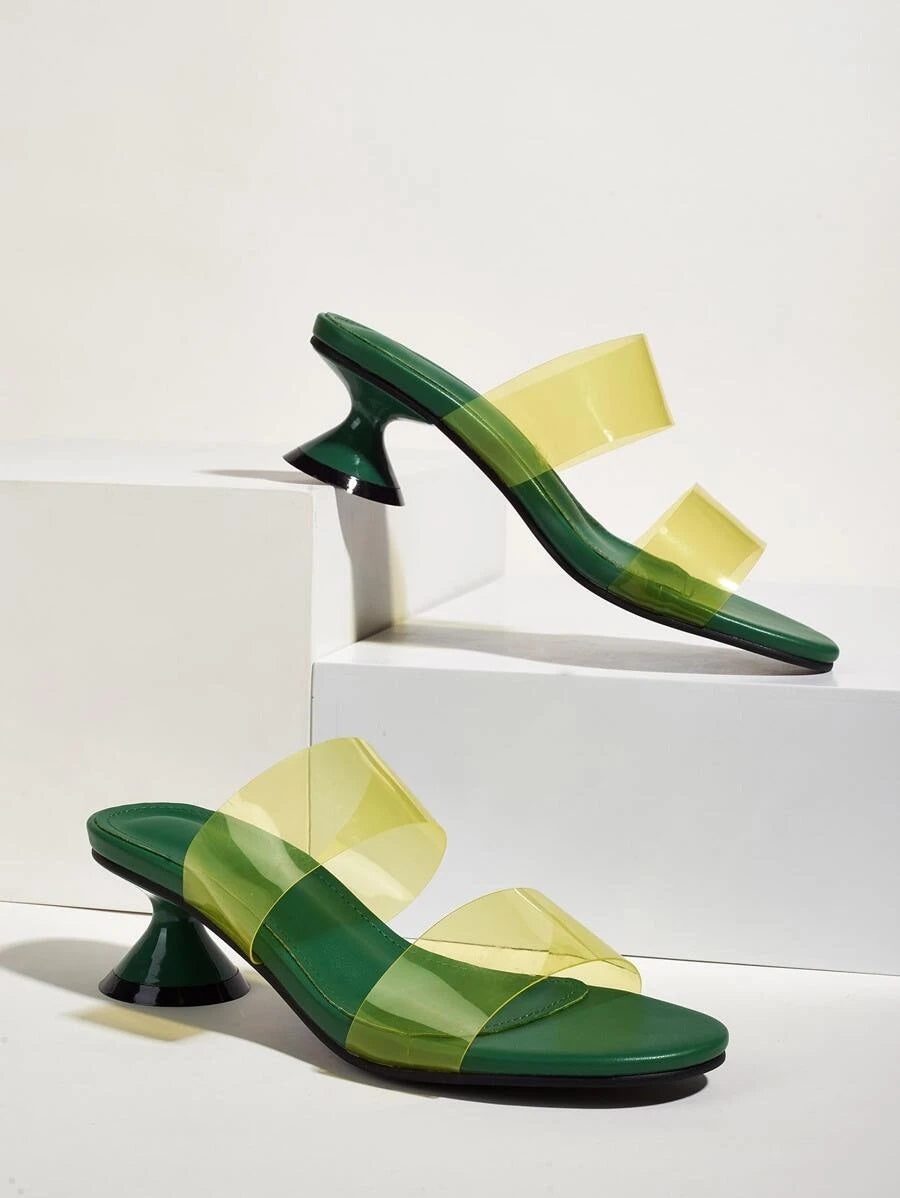 CM-SHS622613 Women Casual Seoul Style Clear Band Heeled Mules - Green