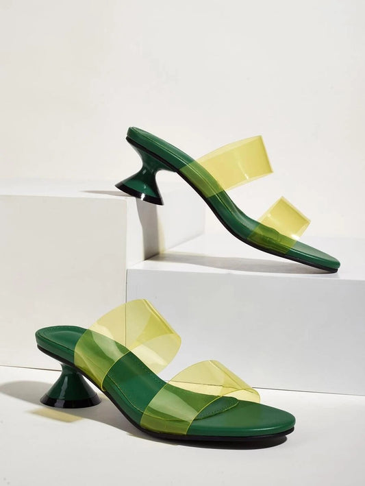 CM-SHS622613 Women Casual Seoul Style Clear Band Heeled Mules - Green