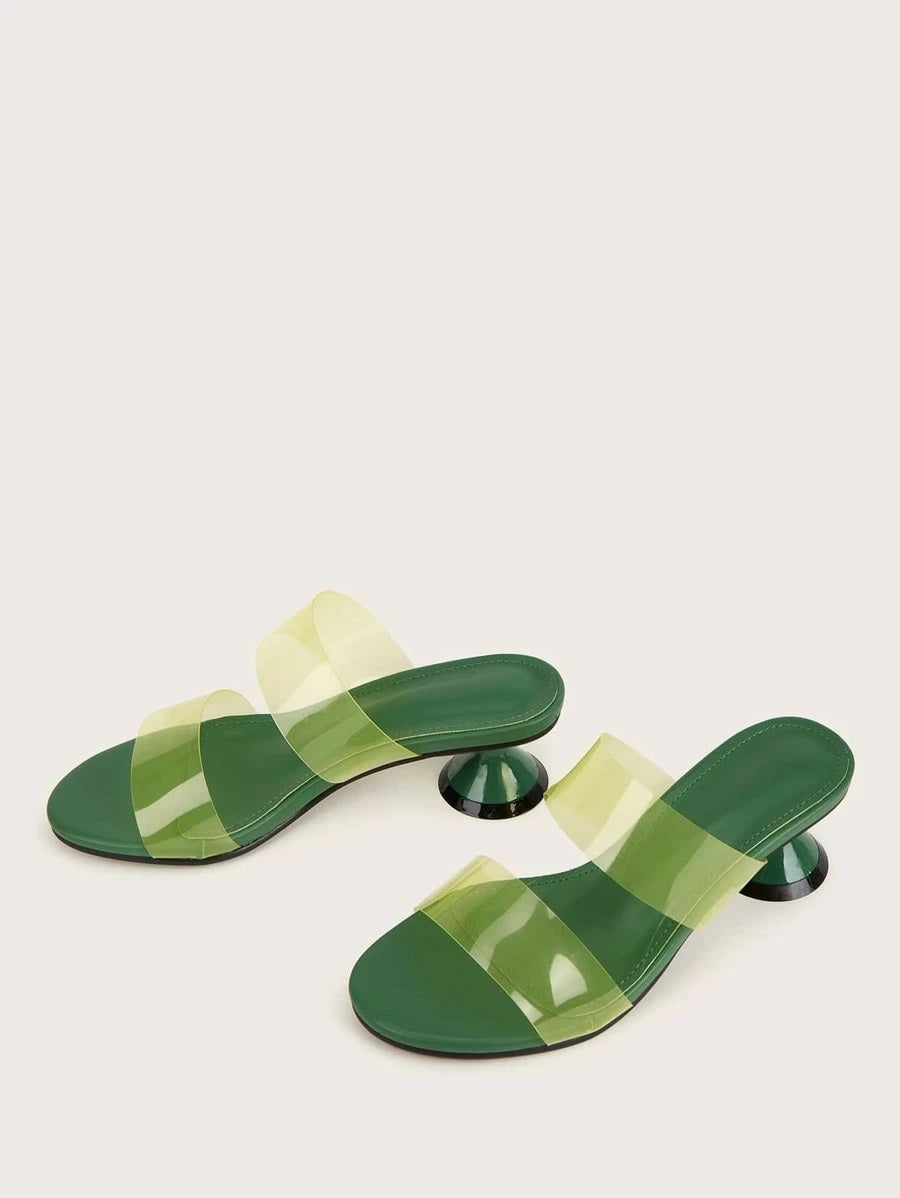 CM-SHS622613 Women Casual Seoul Style Clear Band Heeled Mules - Green