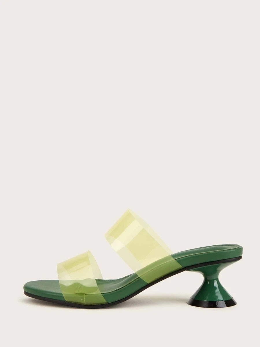 CM-SHS622613 Women Casual Seoul Style Clear Band Heeled Mules - Green
