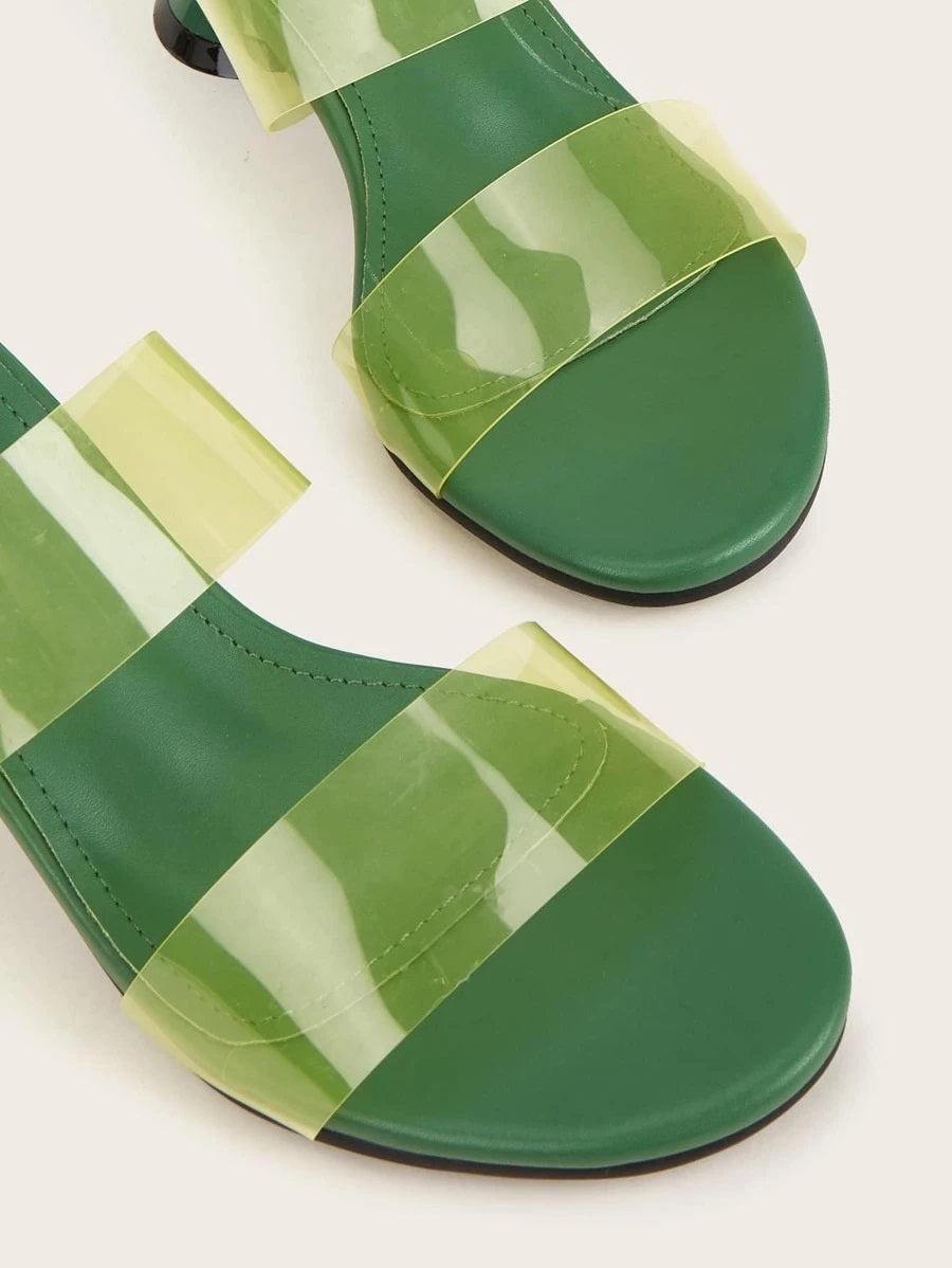CM-SHS622613 Women Casual Seoul Style Clear Band Heeled Mules - Green