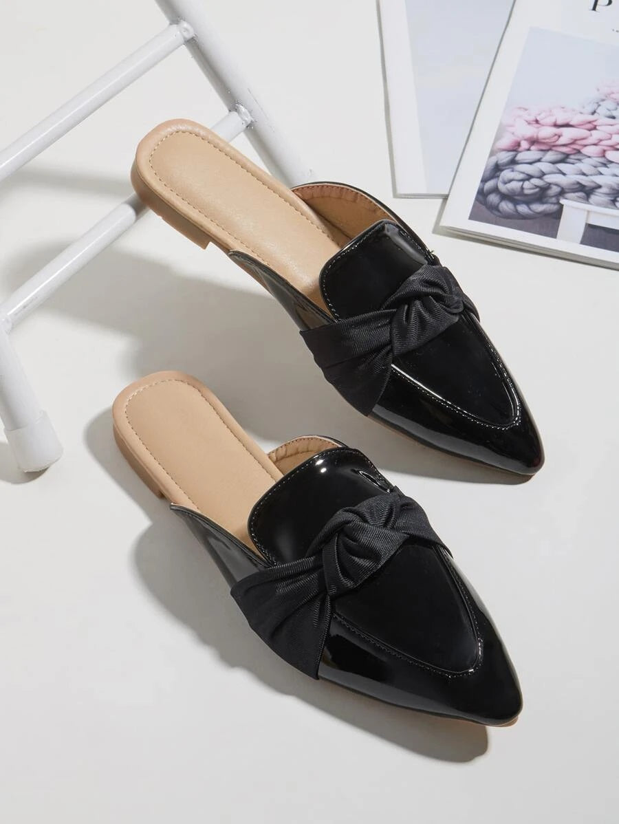 CM-SHS622877 Women Casual Seoul Style Knot Decor Loafer Mules - Black