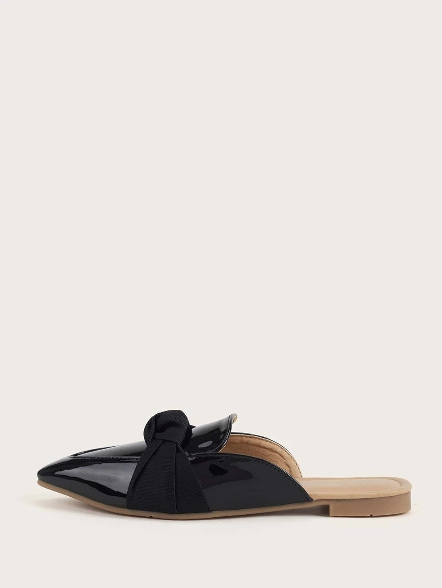 CM-SHS622877 Women Casual Seoul Style Knot Decor Loafer Mules - Black