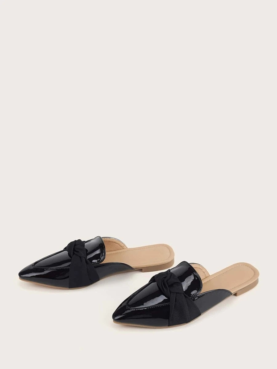 CM-SHS622877 Women Casual Seoul Style Knot Decor Loafer Mules - Black