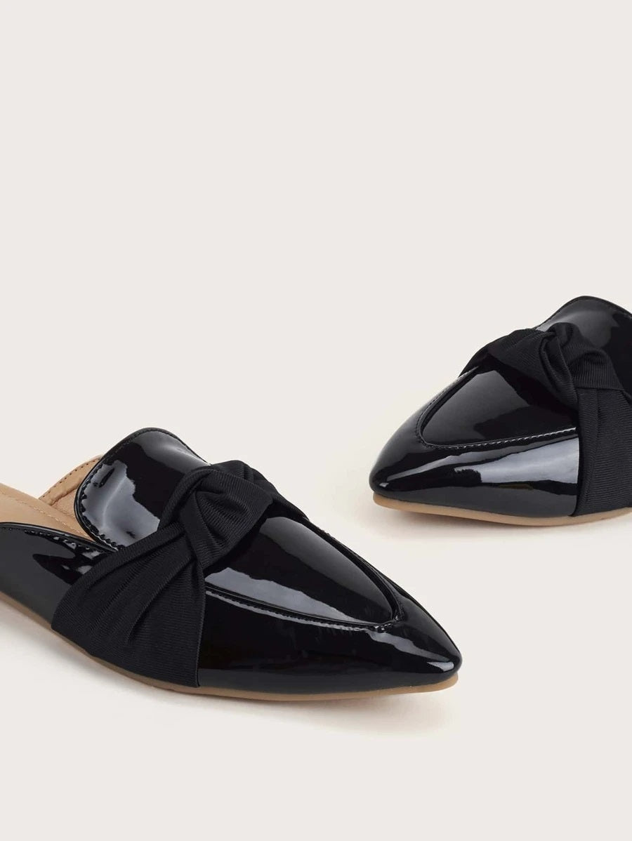 CM-SHS622877 Women Casual Seoul Style Knot Decor Loafer Mules - Black