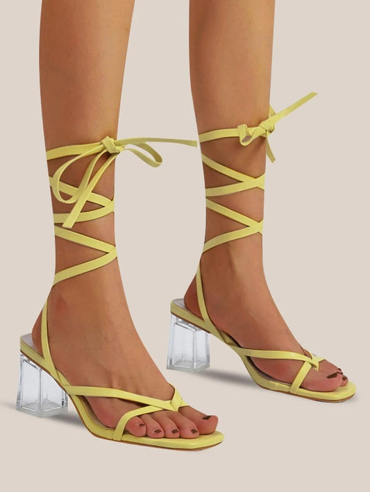 CM-SHS623957 Women Casual Seoul Style Lace Up Toe Post Gladiator Sandals - Yellow
