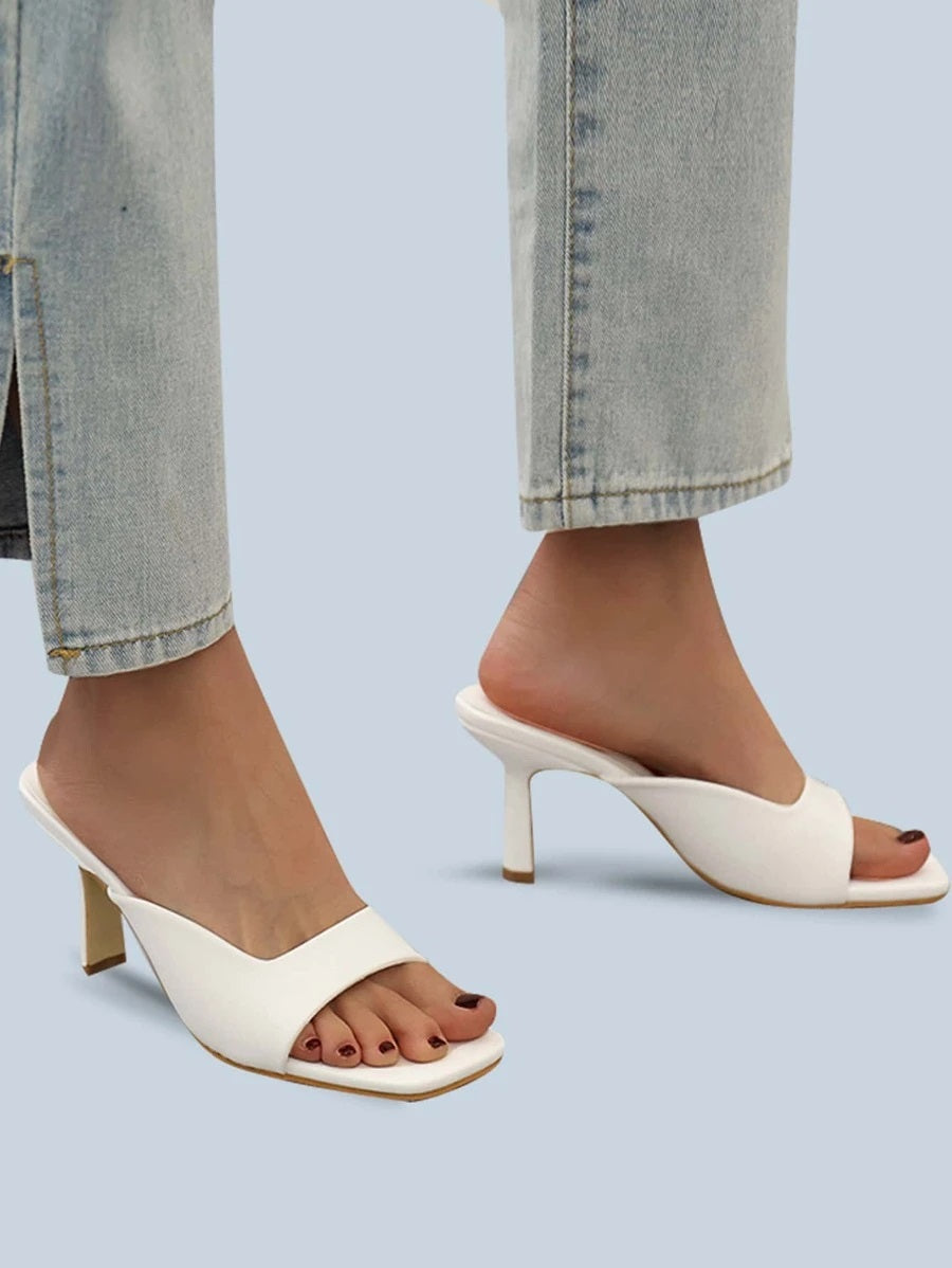 CM-SHS623544 Women Casual Seoul Style Open Toe Stiletto Heeled Mules - White