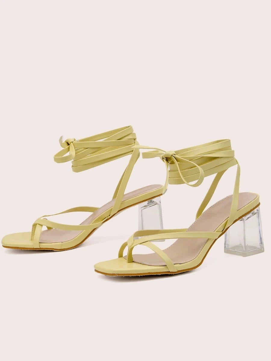 CM-SHS623957 Women Casual Seoul Style Lace Up Toe Post Gladiator Sandals - Yellow