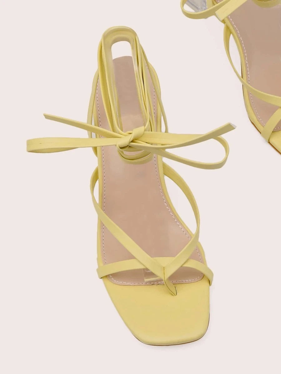 CM-SHS623957 Women Casual Seoul Style Lace Up Toe Post Gladiator Sandals - Yellow