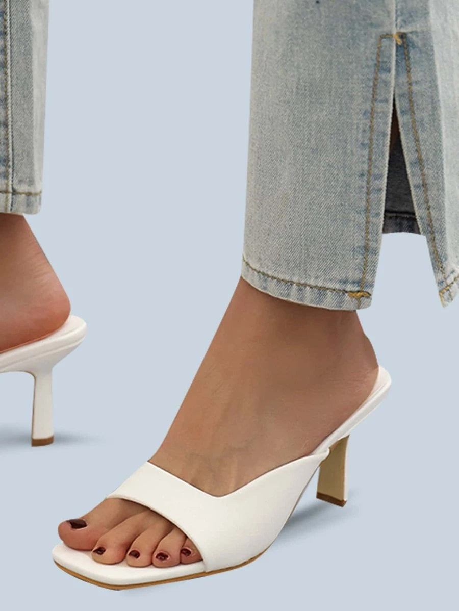 CM-SHS623544 Women Casual Seoul Style Open Toe Stiletto Heeled Mules - White