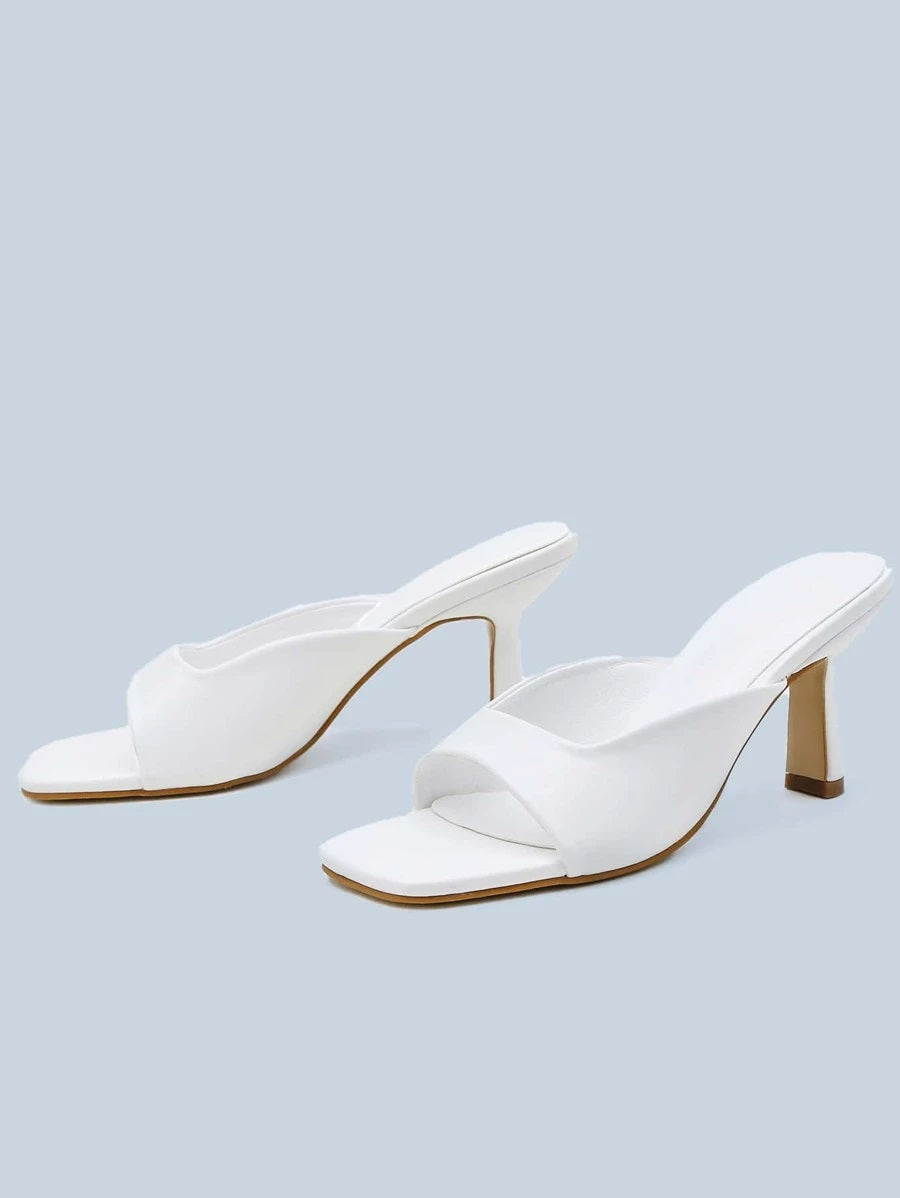 CM-SHS623544 Women Casual Seoul Style Open Toe Stiletto Heeled Mules - White