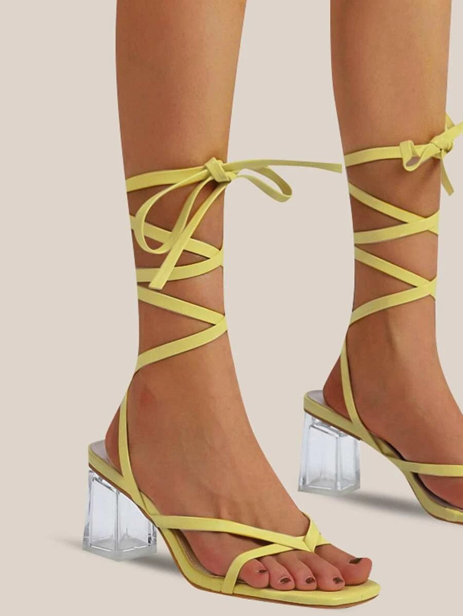 CM-SHS623957 Women Casual Seoul Style Lace Up Toe Post Gladiator Sandals - Yellow