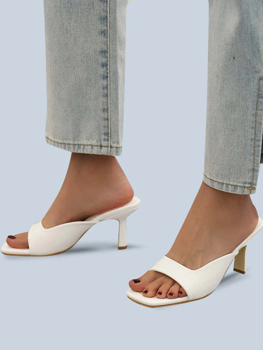 CM-SHS623544 Women Casual Seoul Style Open Toe Stiletto Heeled Mules - White