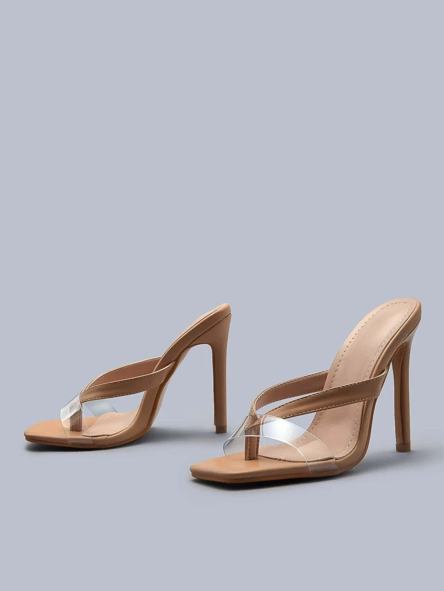 CM-SHS623920 Women Trendy Seoul Style Toe Post Stiletto Heeled Mules - Apricot
