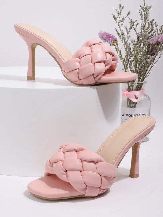 CM-SHS628612 Women Trendy Seoul Style Open Toe Braided Heeled Mules - Pink