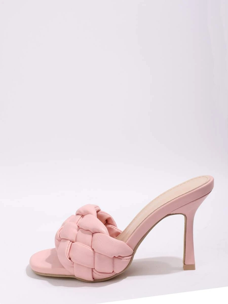 CM-SHS628612 Women Trendy Seoul Style Open Toe Braided Heeled Mules - Pink