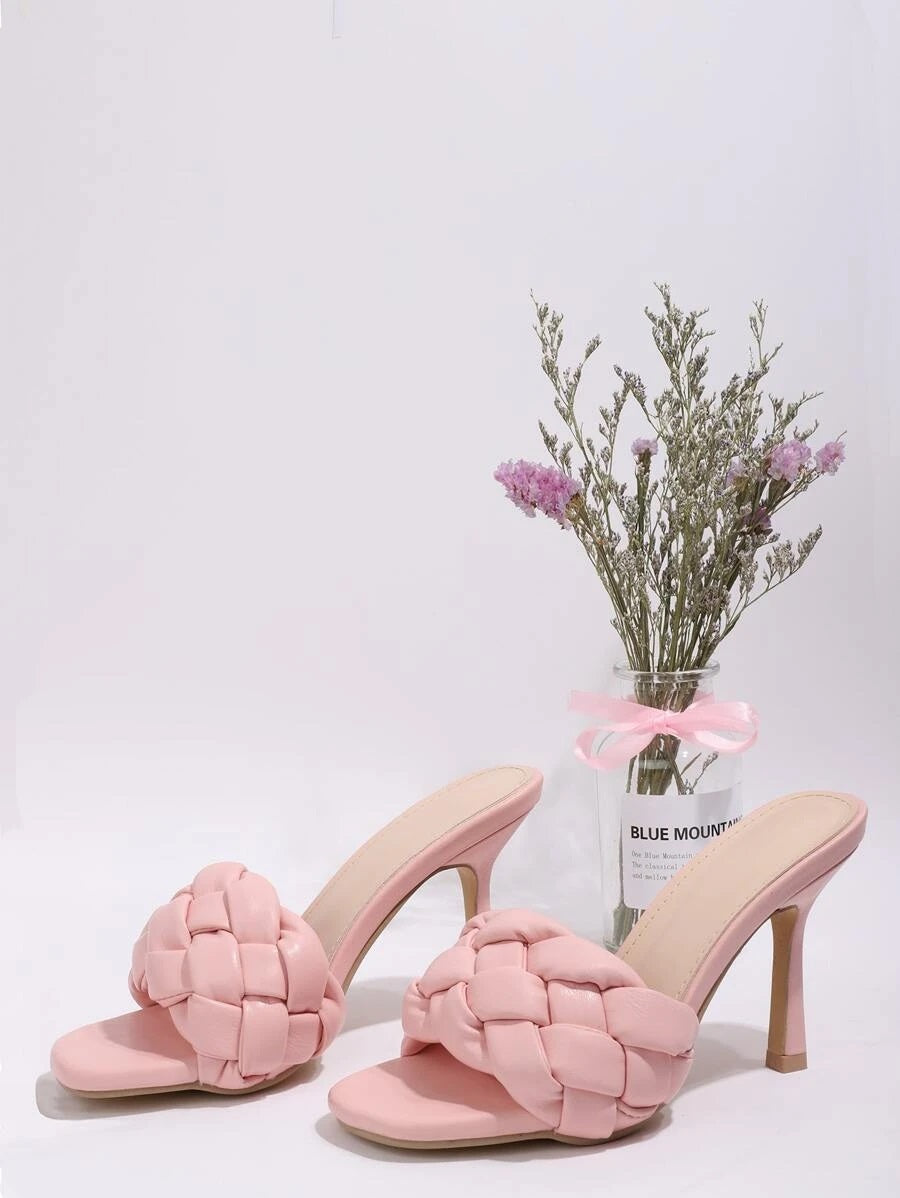 CM-SHS628612 Women Trendy Seoul Style Open Toe Braided Heeled Mules - Pink