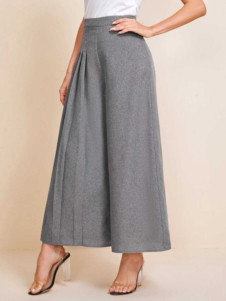 CM-BS623621 Women Elegant Seoul Style High Waist Fold Pleated Detail Wide Leg Pants - Gray