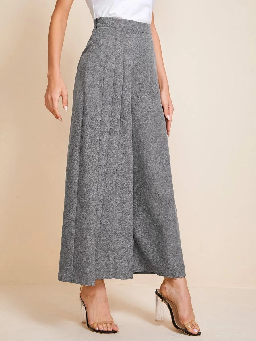 CM-BS623621 Women Elegant Seoul Style High Waist Fold Pleated Detail Wide Leg Pants - Gray