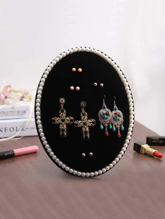 CM-HS630783 Faux Pearl Decor Earring Storage Rack - Black