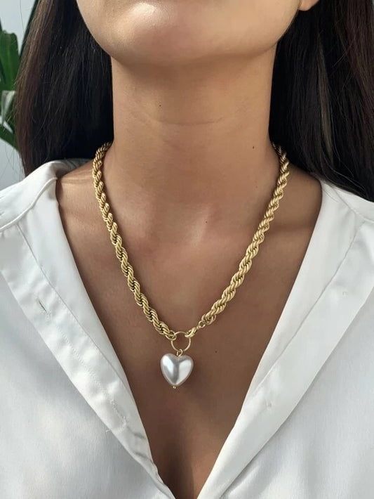 CM-AXS701245 Women Trendy Seoul Style Faux Pearl Charm Necklace - Gold