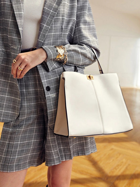 CM-BGS610987 Women Trendy Seoul Style Minimalist Satchel Bag - White