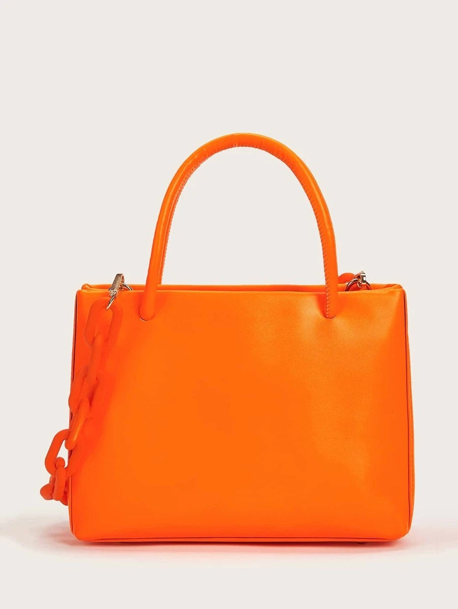CM-BGS703093 Women Trendy Seoul Style Minimalist Double Handle Satchel Bag - Orange