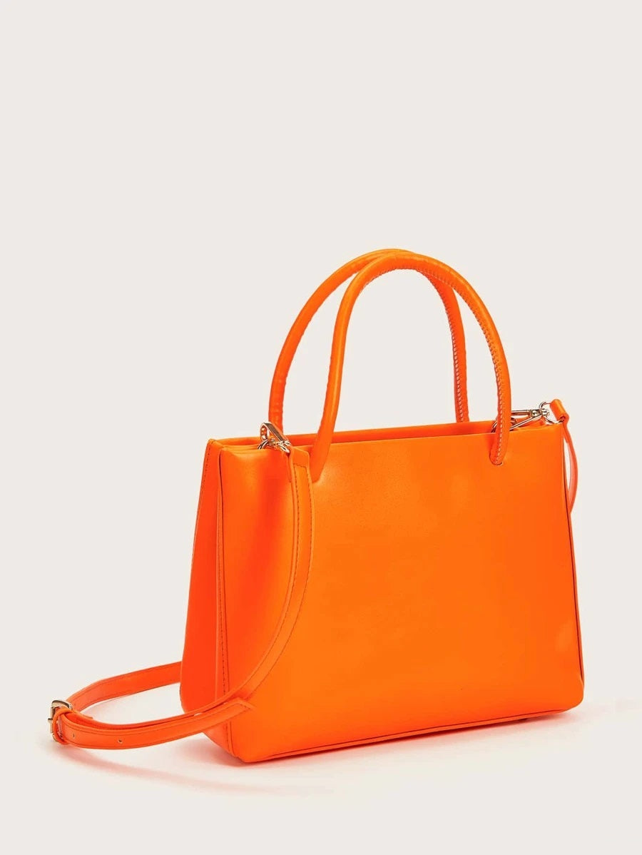 CM-BGS703093 Women Trendy Seoul Style Minimalist Double Handle Satchel Bag - Orange