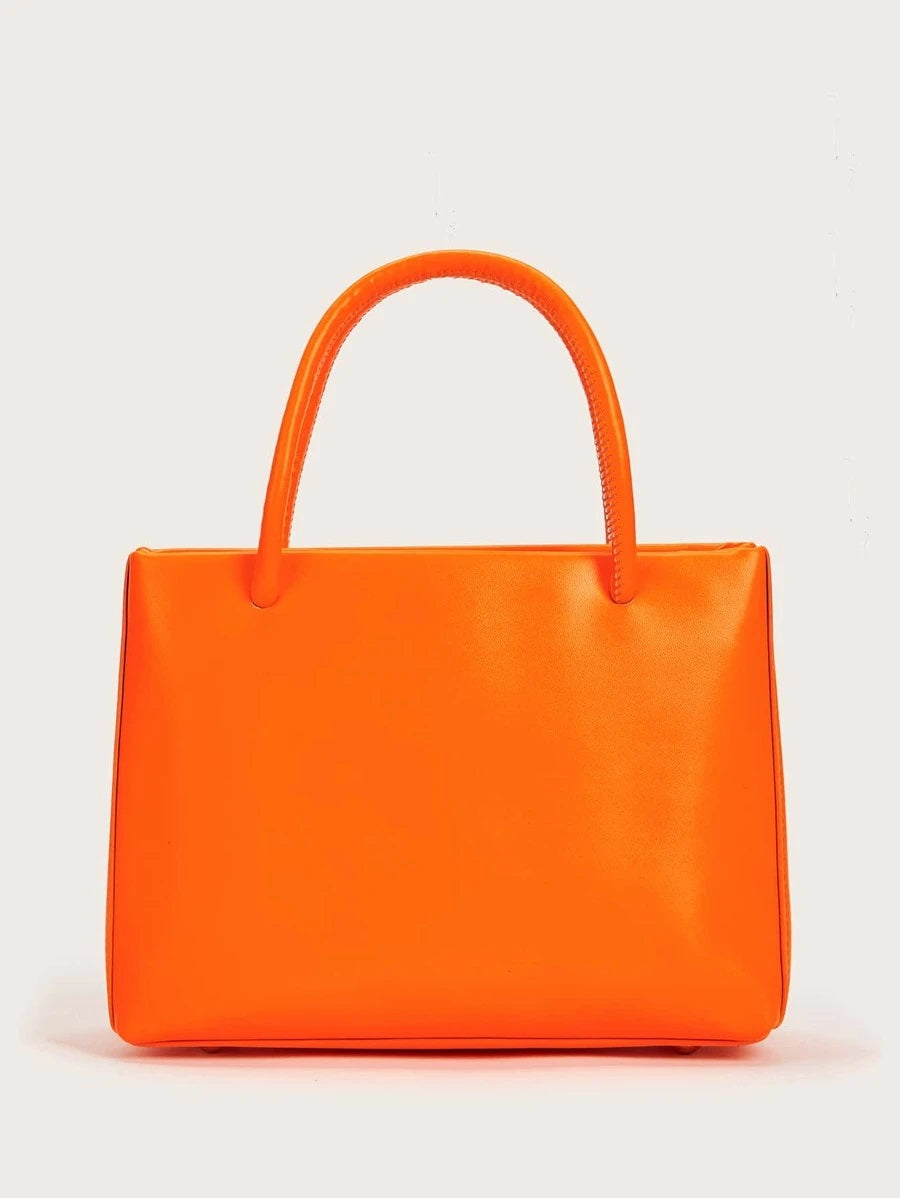 CM-BGS703093 Women Trendy Seoul Style Minimalist Double Handle Satchel Bag - Orange