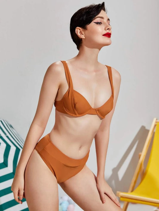 CM-SWS708483 Women Trendy Seoul Style Underwire High Waisted Bikini Swimsuit - Ginger