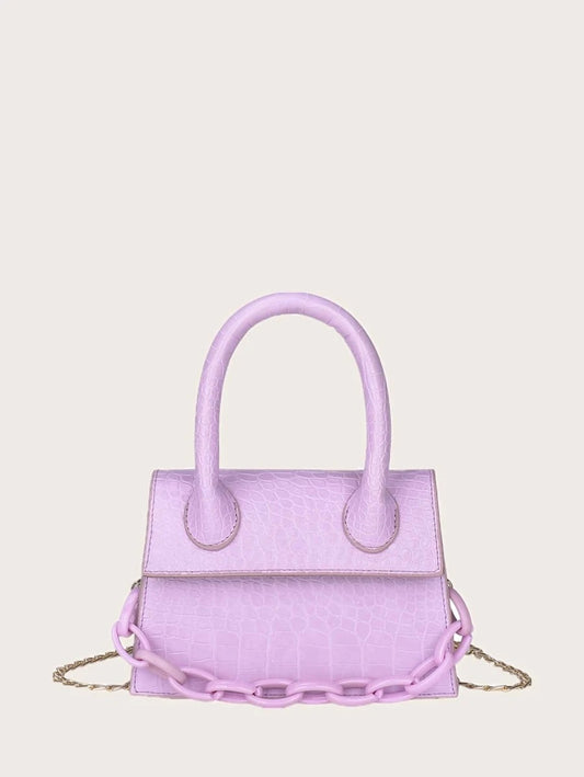 CM-BGS713210 Women Trendy Seoul Style Chain Croc Embossed Satchel Bag - Purple