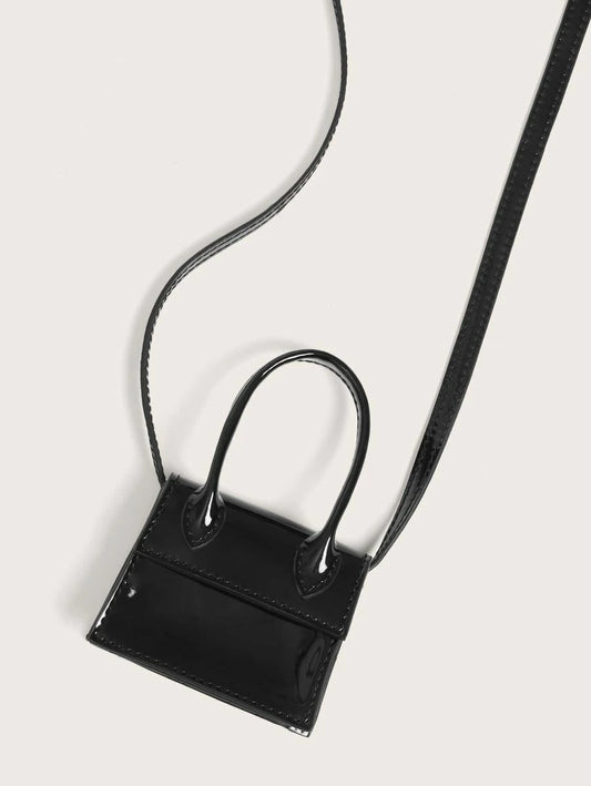 CM-BGS714175 Women Trendy Seoul Style Mini Top Handle Satchel Bag - Black