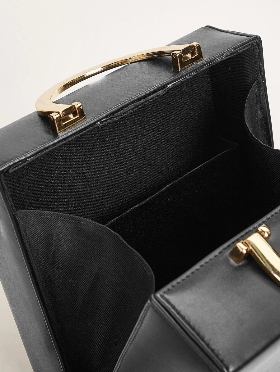 CM-BGS609103 Women Elegant Seoul Style Double Metal Handle Box Bag - Black